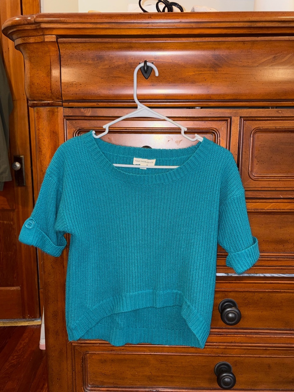 Teal Knit Sweater Top | Short Sleeve Cuffed Sleeves | Size Medium